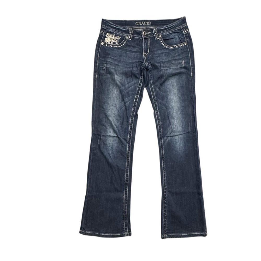Grace In LA Jeans Y2K Low Rise Bootcut Womens 28‎ Blue Bling Embellished Casual - Picture 2 of 15